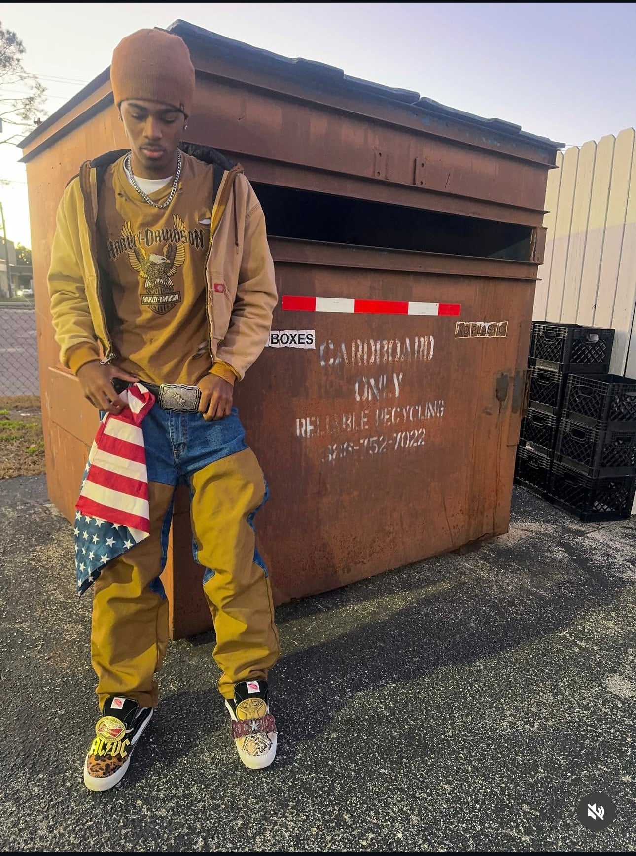 Brown panel denim