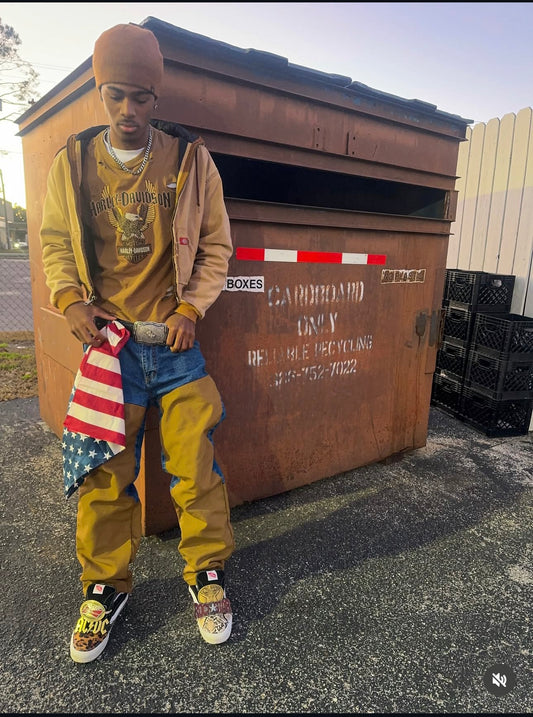 Brown panel denim